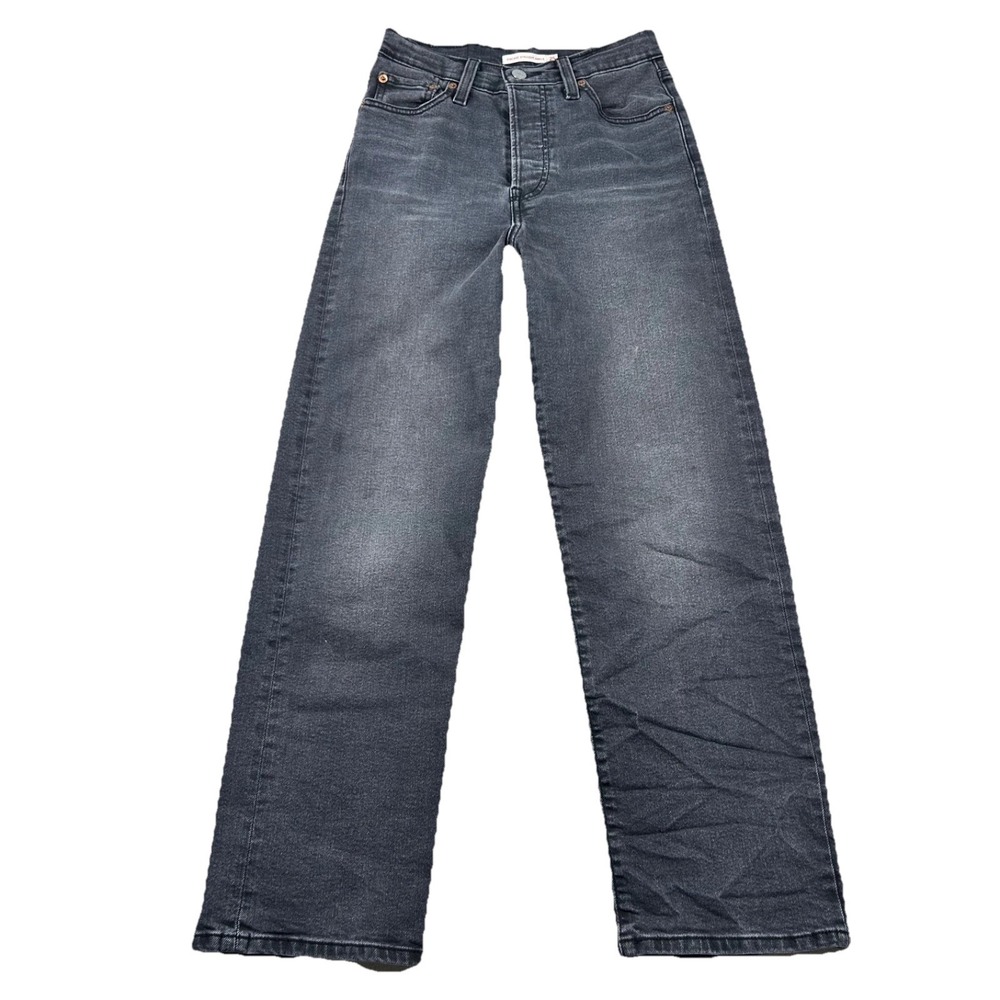 Levis Jeans‎ Womens 25 Ribcage Straight Ankle Charcoal Crop Button Fly High Rise